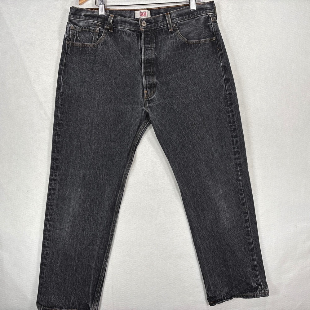 Levi's 501 Original Button Fly Jeans Mens 38x32 Faded Black Y2K 2008 Straight